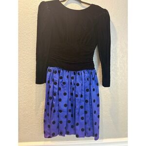 Vintage‎ Velvet Polka Dot Dress Long Sleeve Party Cocktail Dress Retro